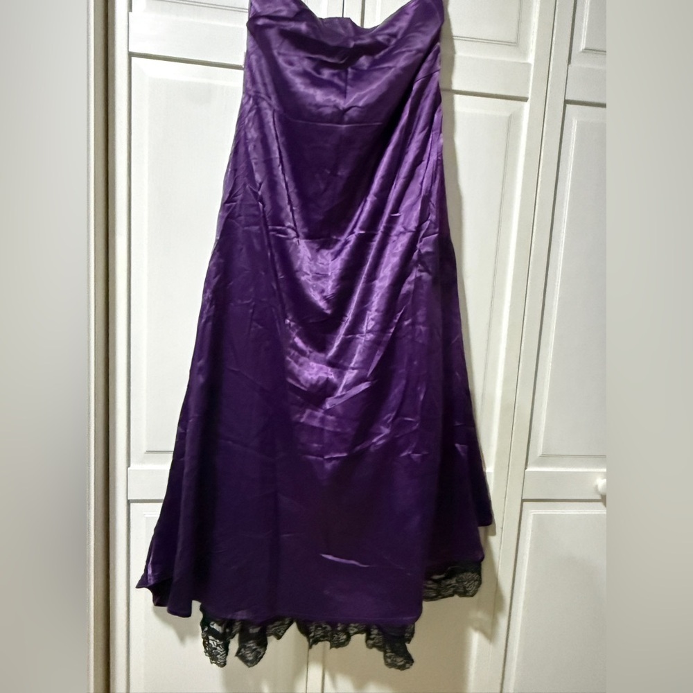 Purple High-Low Satin Skirt with Black Lace Ruffle - Picture 6 of 6